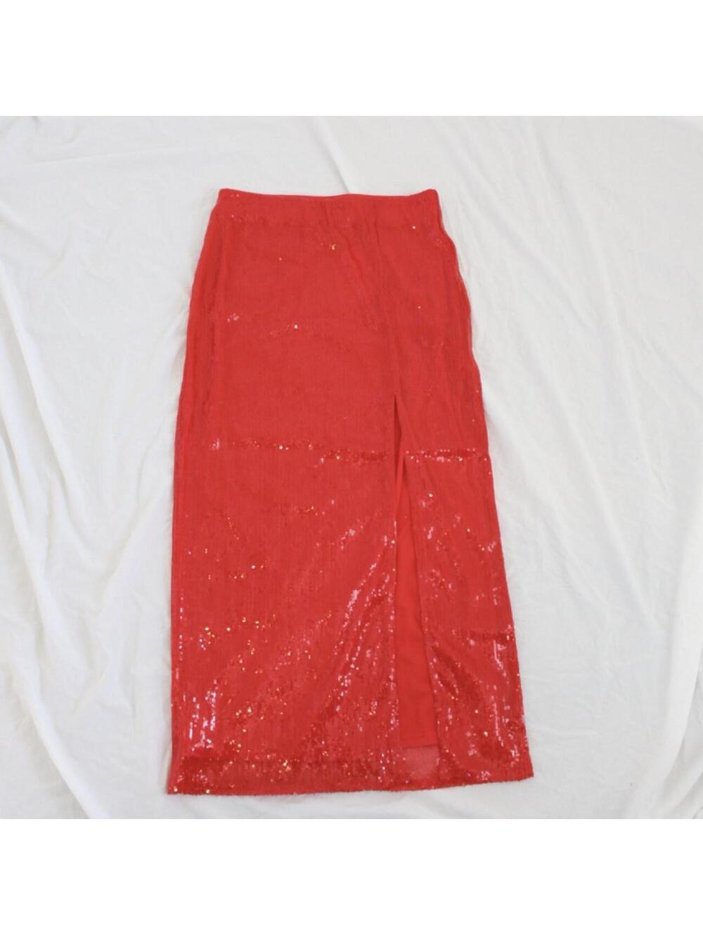 NWT A New Day red sequin maxi skirt with side slit Size XS
